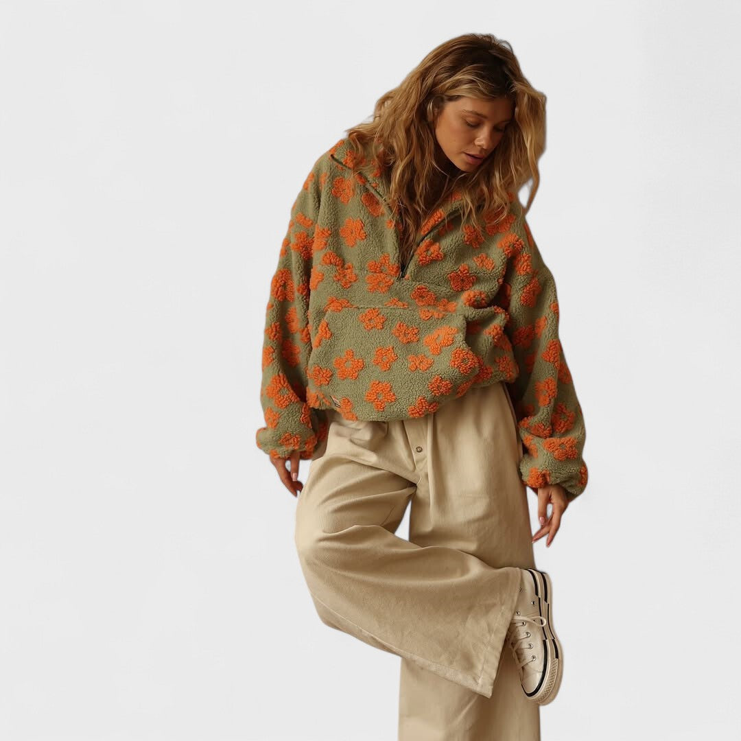 Solange - Women's Jumper in Fleece Lining with Floral Print - photo 7
