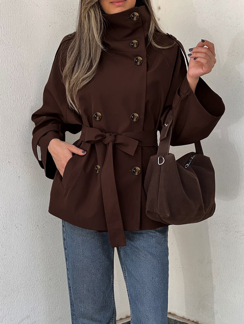 Solveig - Women's Cropped Trench Coat in Lace Trim - photo 1