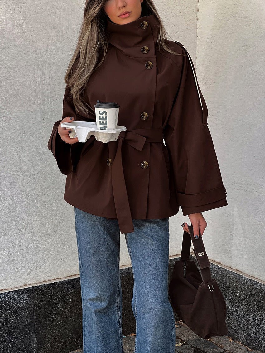 Solveig - Women's Cropped Trench Coat in Lace Trim - photo 3