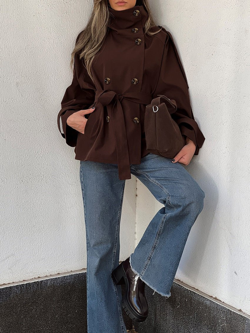 Solveig - Women's Cropped Trench Coat in Lace Trim - photo 4