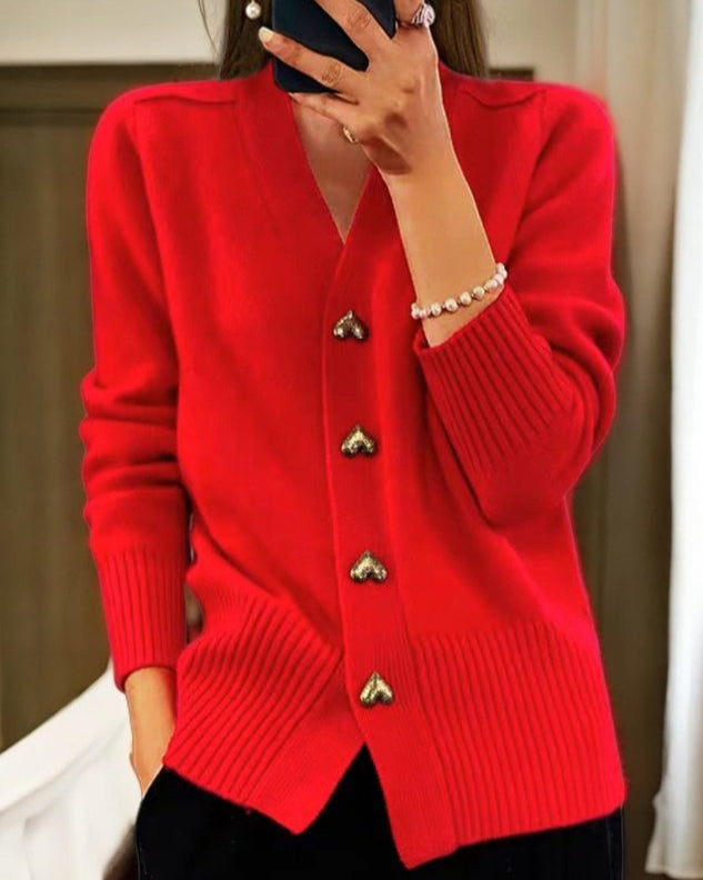 Remy - Women's Heart-Button Knit Cardigan