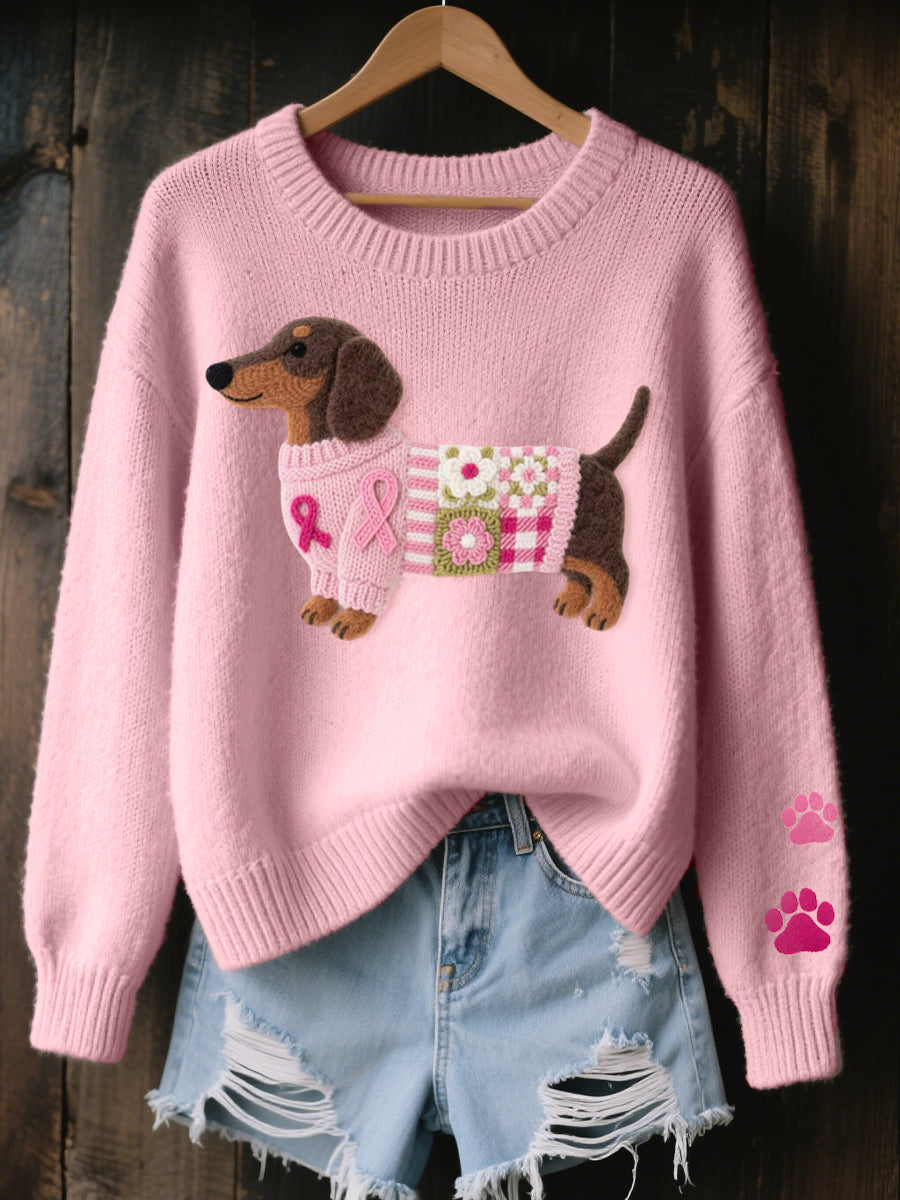 Maglione da donna in maglia patchwork con motivo bassotto