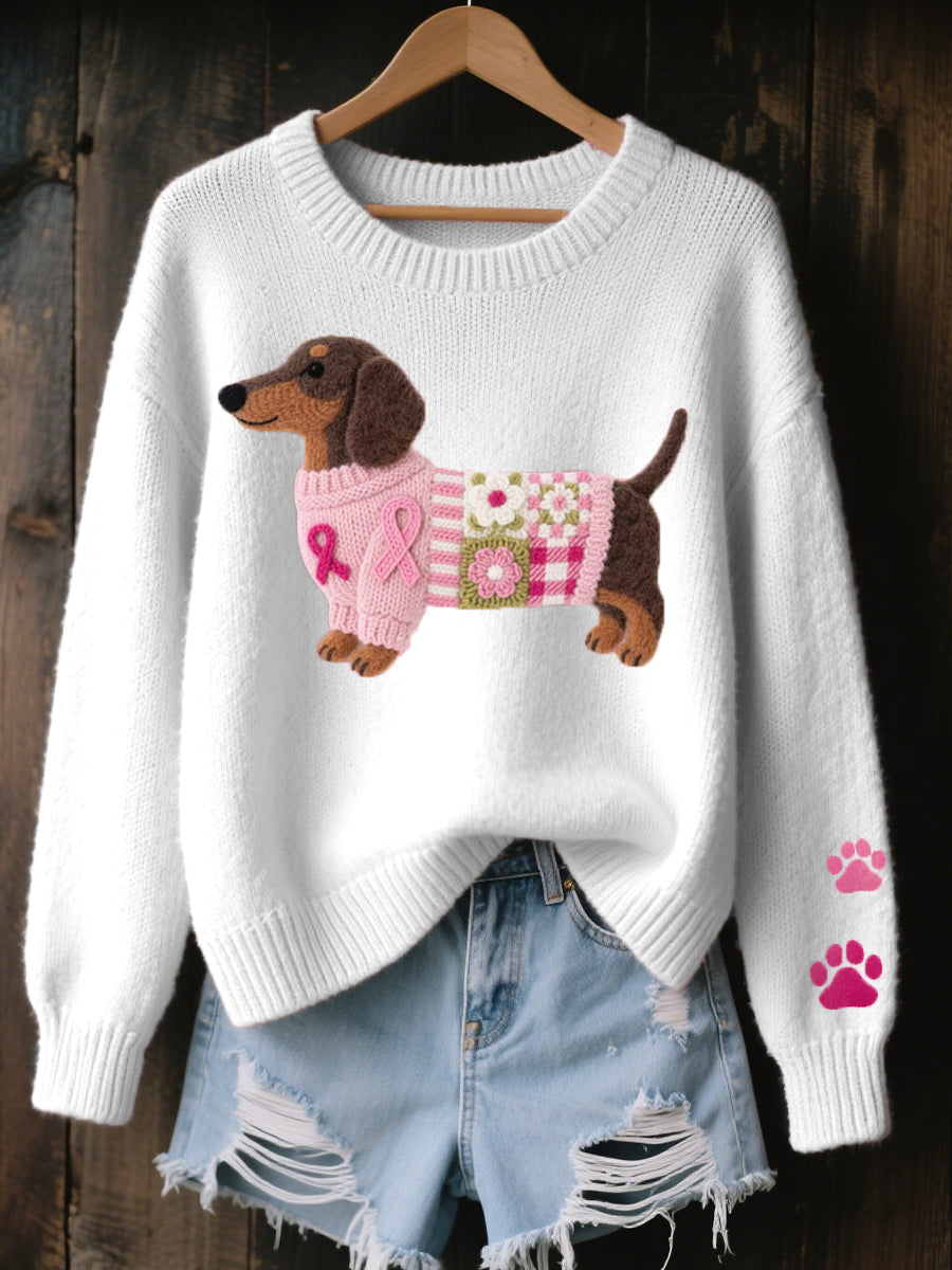 Maglione da donna in maglia patchwork con motivo bassotto