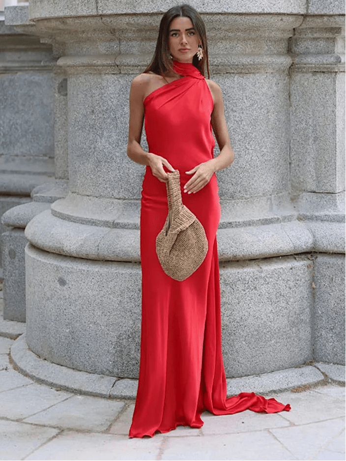 Suri - Women's Dress in Satin with Halter Neck - photo 10