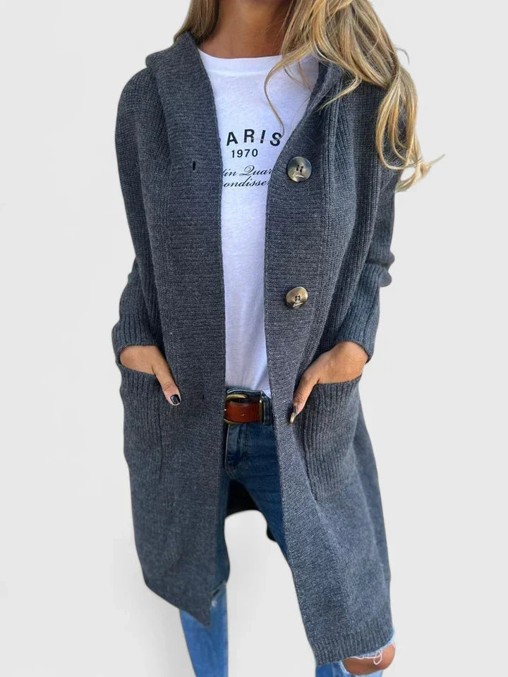 Sydney - Women's Longline Cardigan in Ribbed Knit with Button Front - photo 2