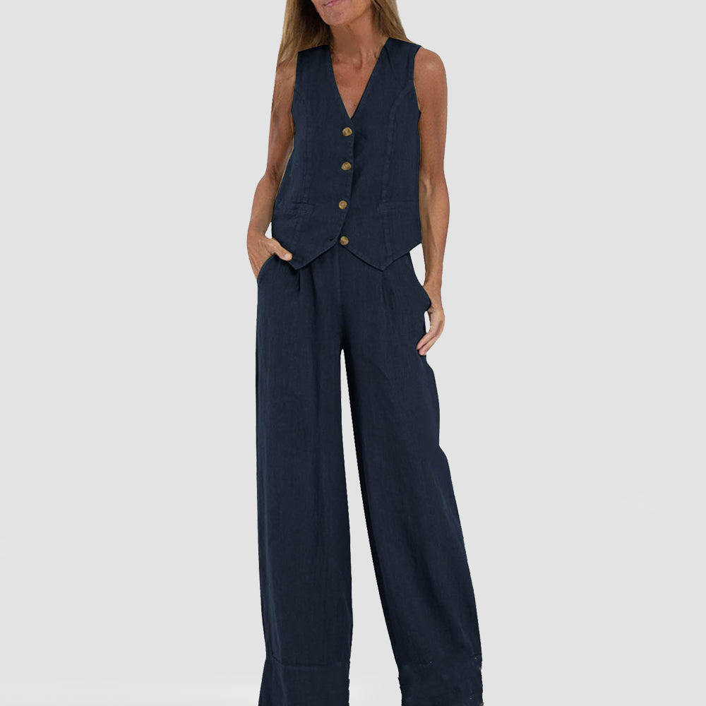 Tabitha - Women's Linen Vest & Wide-leg Pants Set - photo 11