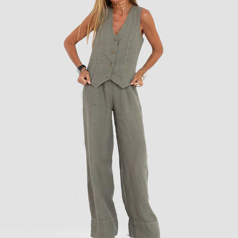 Tabitha - Women's Linen Vest & Wide-leg Pants Set - photo 12
