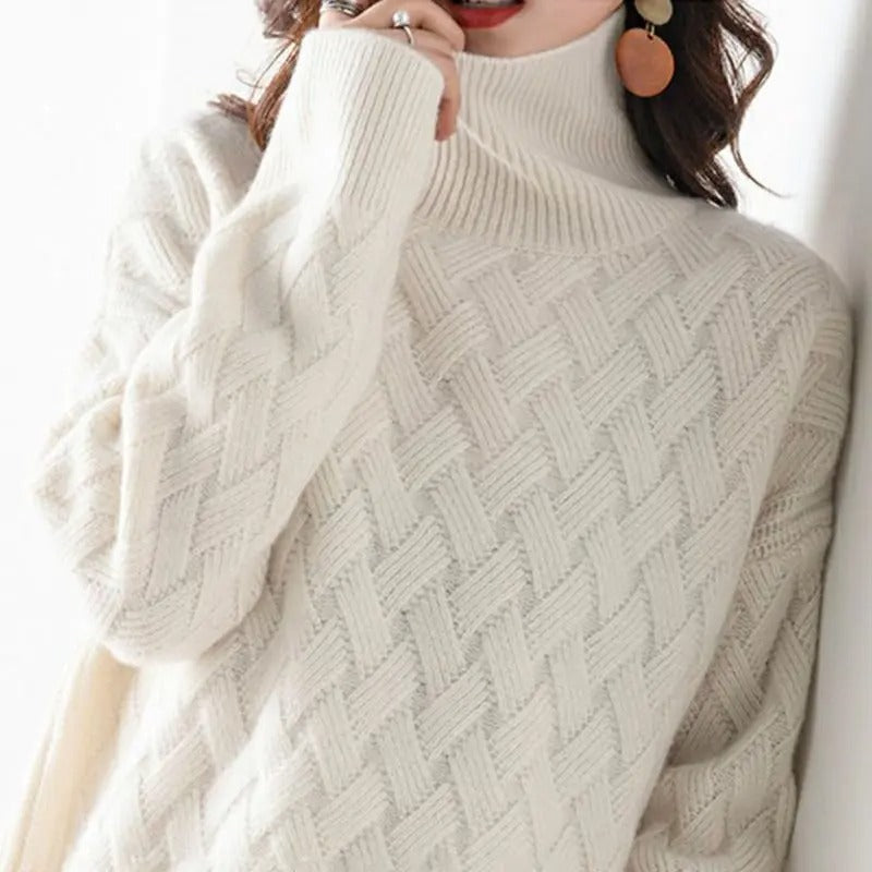Tessa - Women's Jumper in Cable Knit with Roll Neck - photo 2