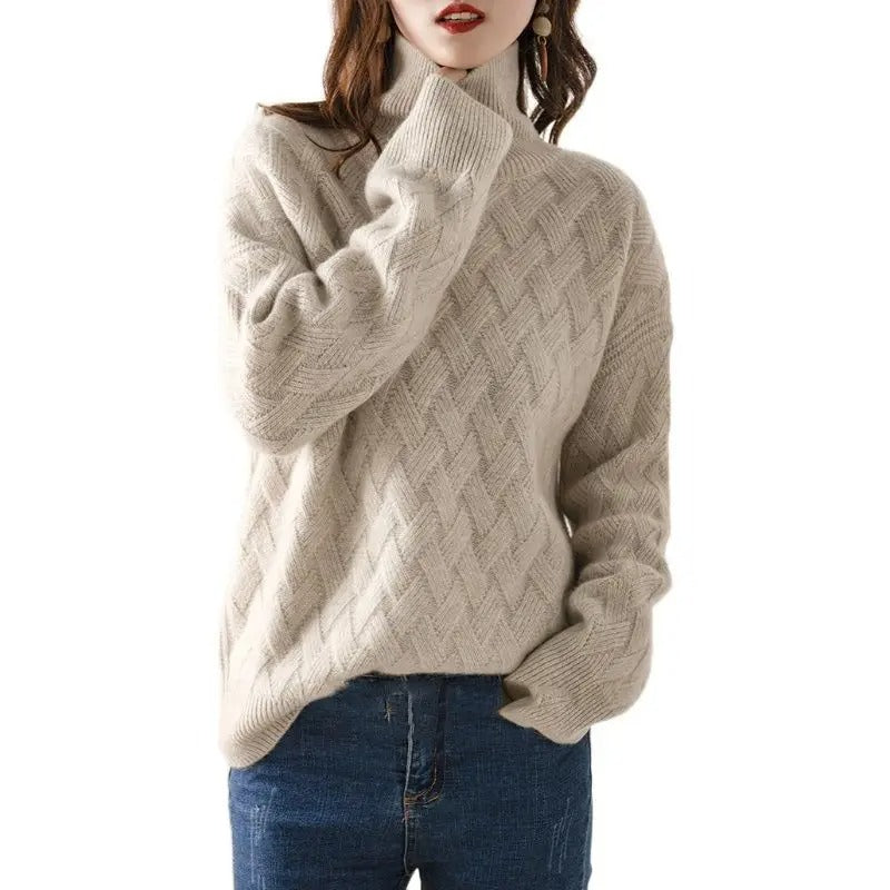 Tessa - Women's Jumper in Cable Knit with Roll Neck - photo 3
