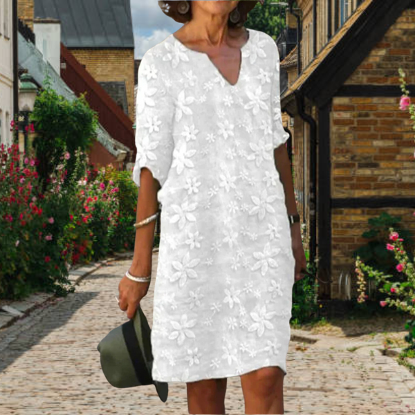 Tova - Women's Relaxed Mini Dress in Floral Print with V-Neck - photo 1
