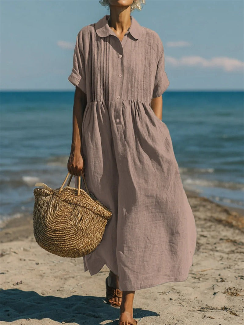 Ursula - Women's Pintuck Linen Maxi Shirt Dress - photo 10