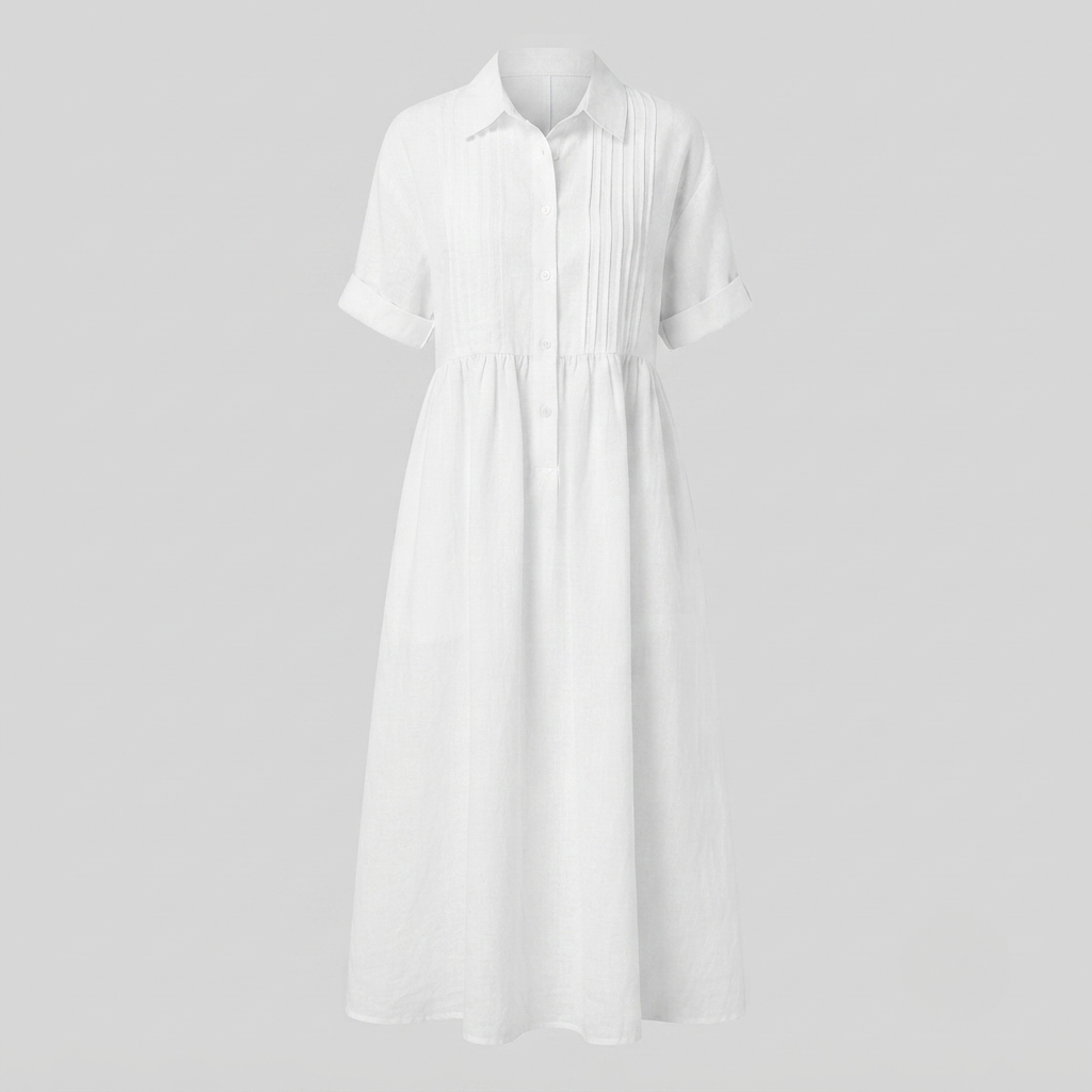 Ursula - Women's Pintuck Linen Maxi Shirt Dress - photo 2