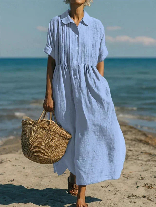 Ursula - Women's Pintuck Linen Maxi Shirt Dress - photo 4