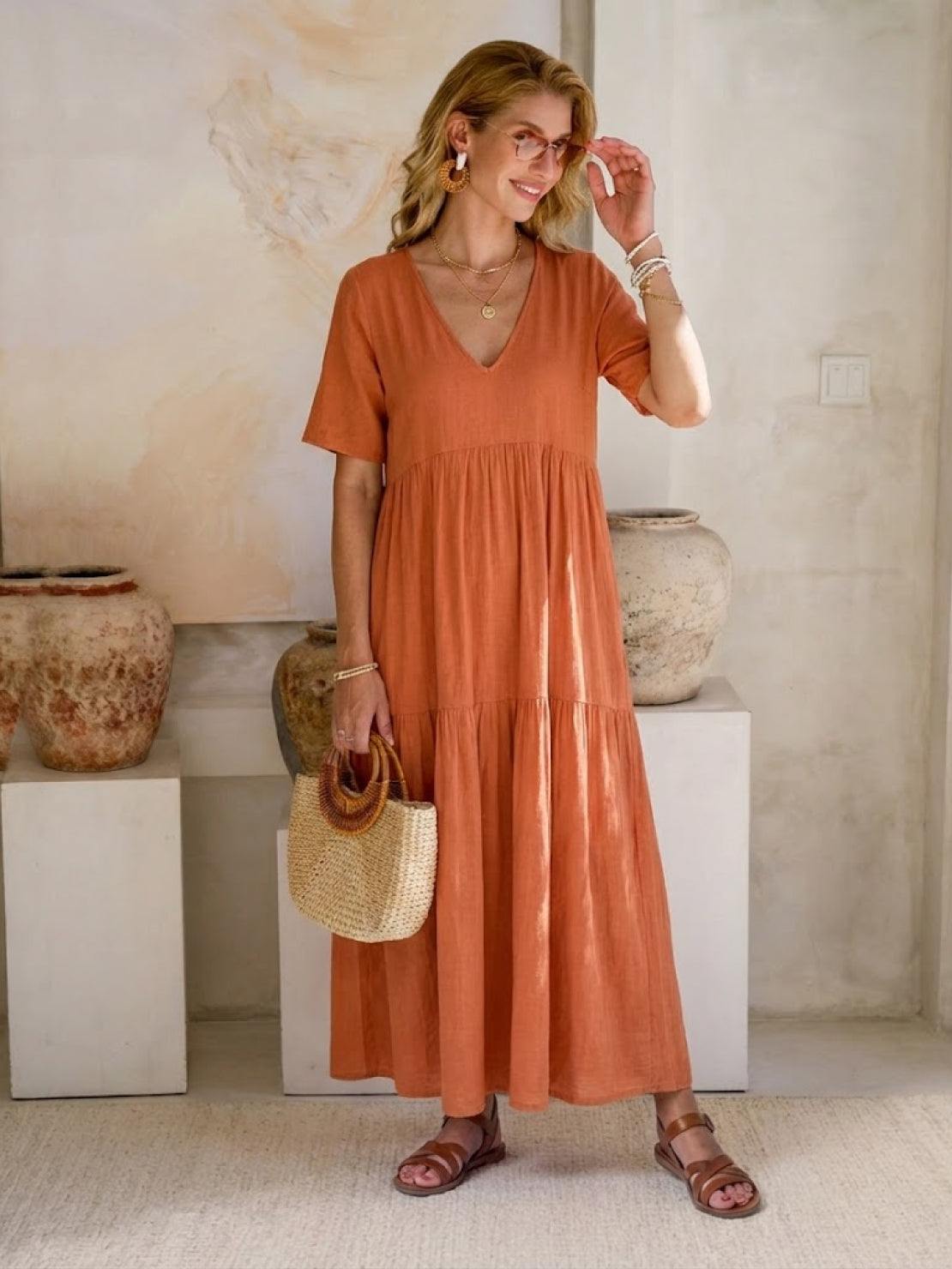 Brooklyn - Women's Boho V Neck Tiered Maxi Dress