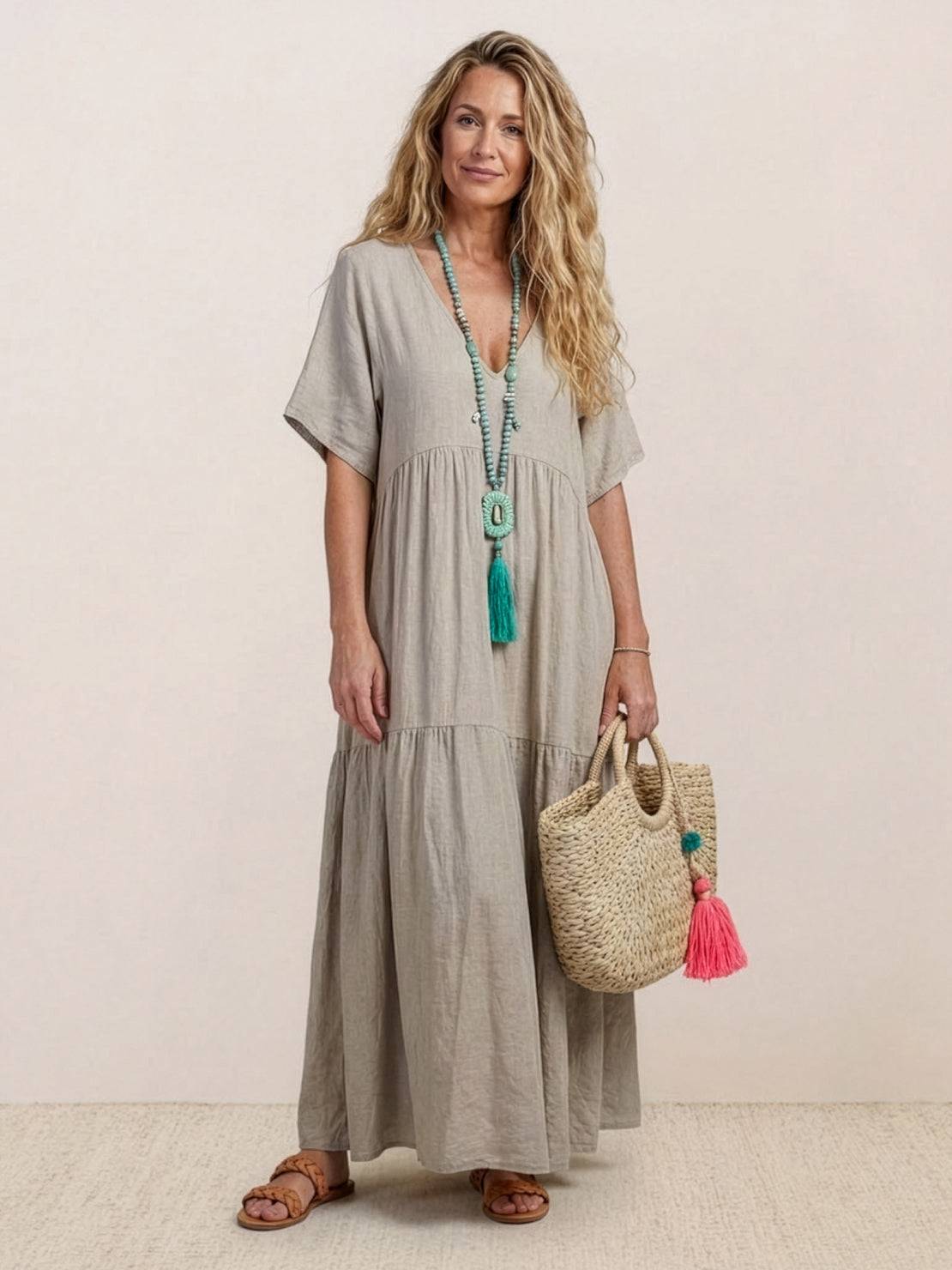 Brooklyn - Women's Boho V Neck Tiered Maxi Dress