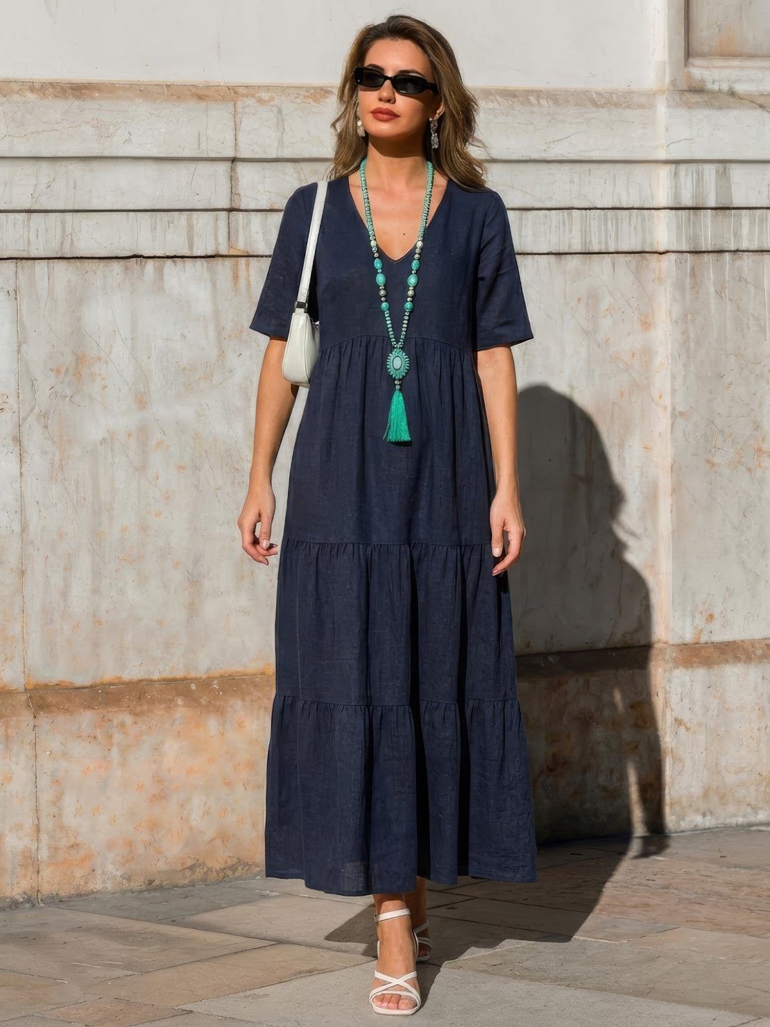 Brooklyn - Women's Boho V Neck Tiered Maxi Dress