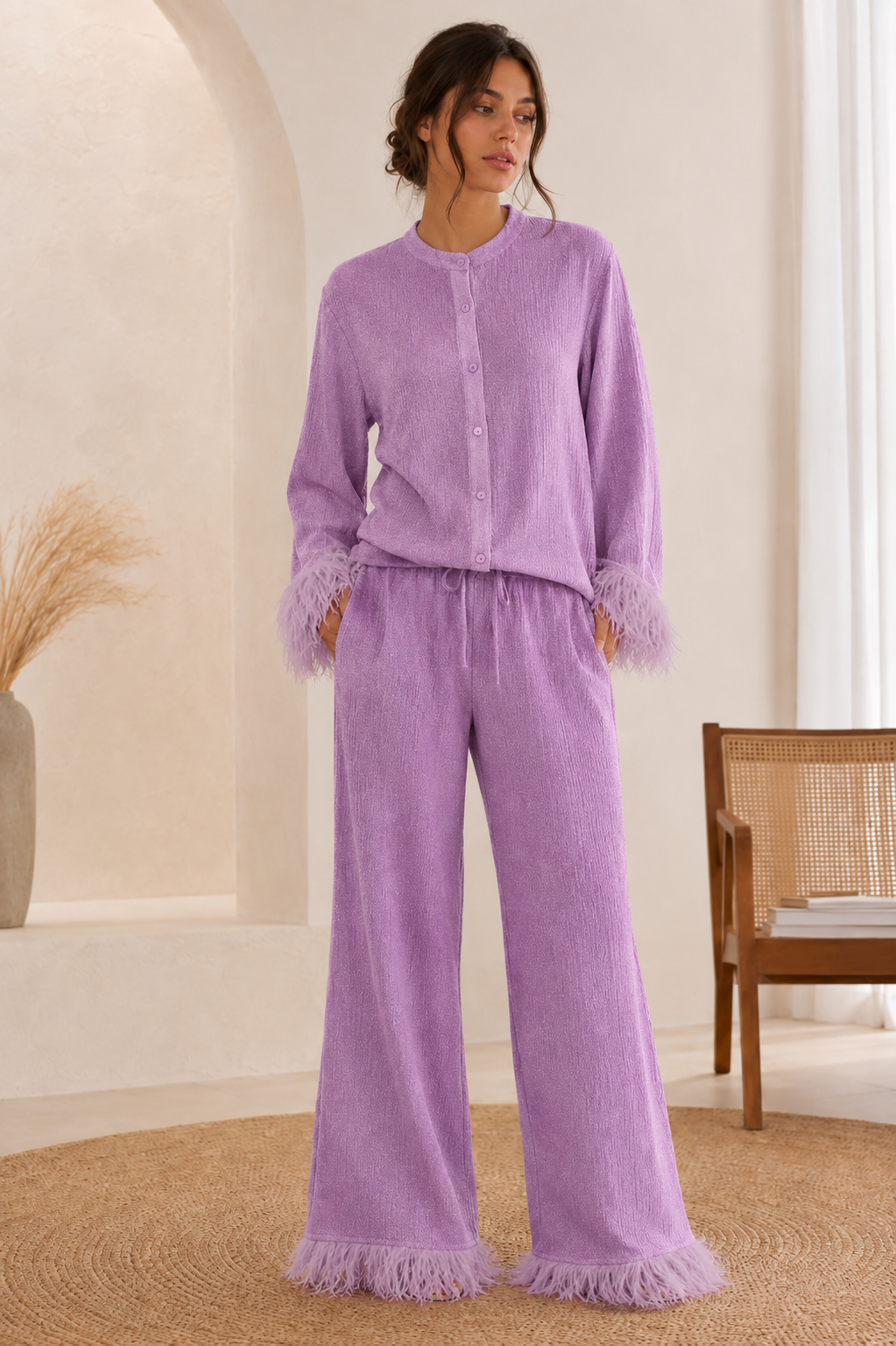Vanessa - Women's Feather Trim Two Piece Set - photo 5