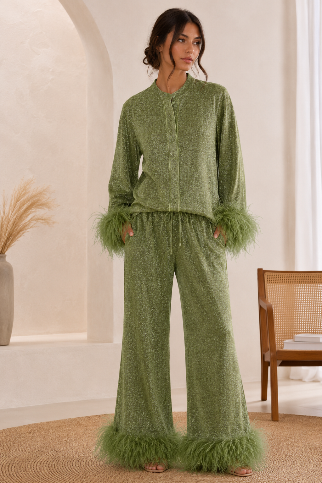 Vanessa - Women's Feather Trim Two Piece Set - photo 6