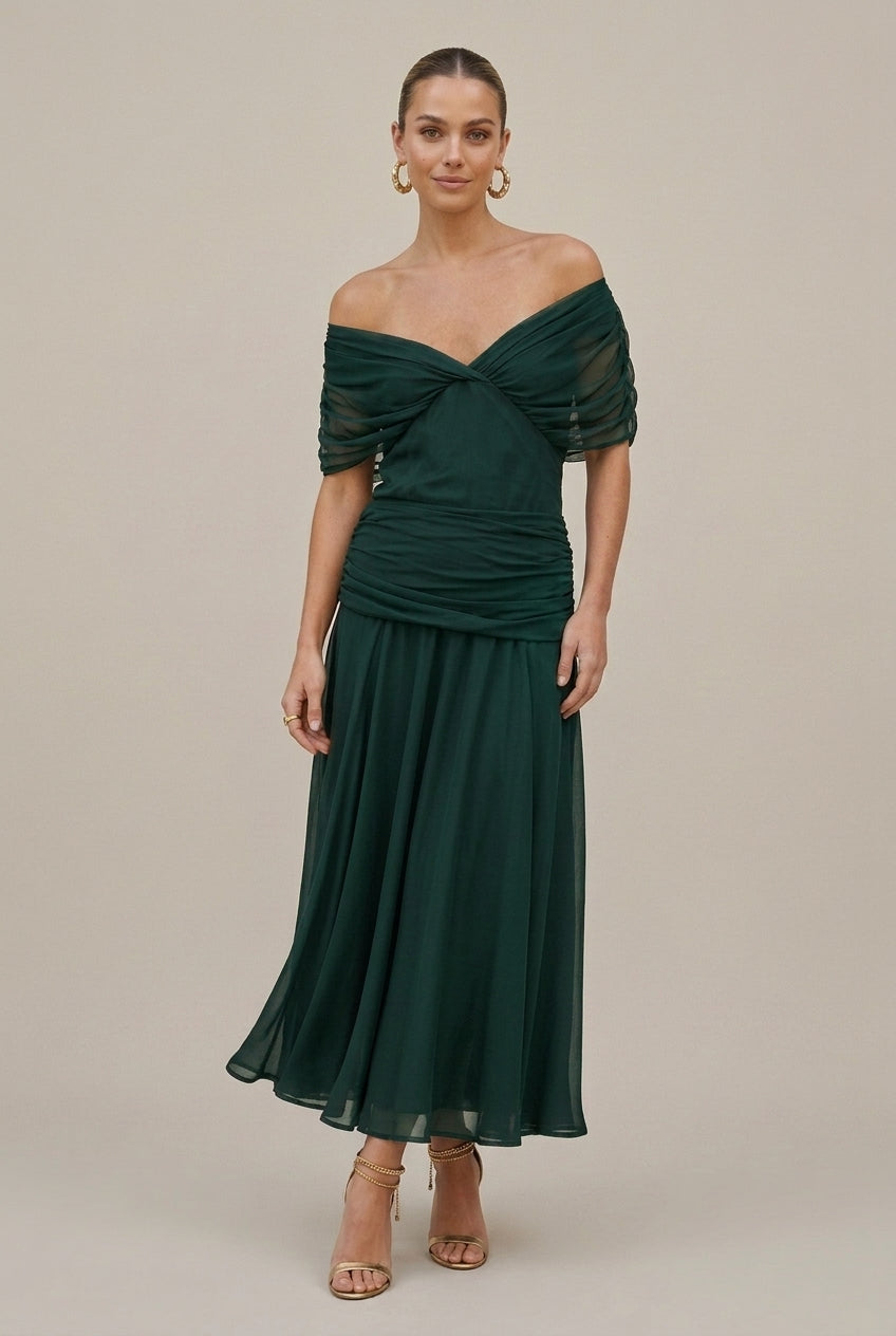 Women's Wedding Guest Off Shoulder Wrap Maxi Dress
