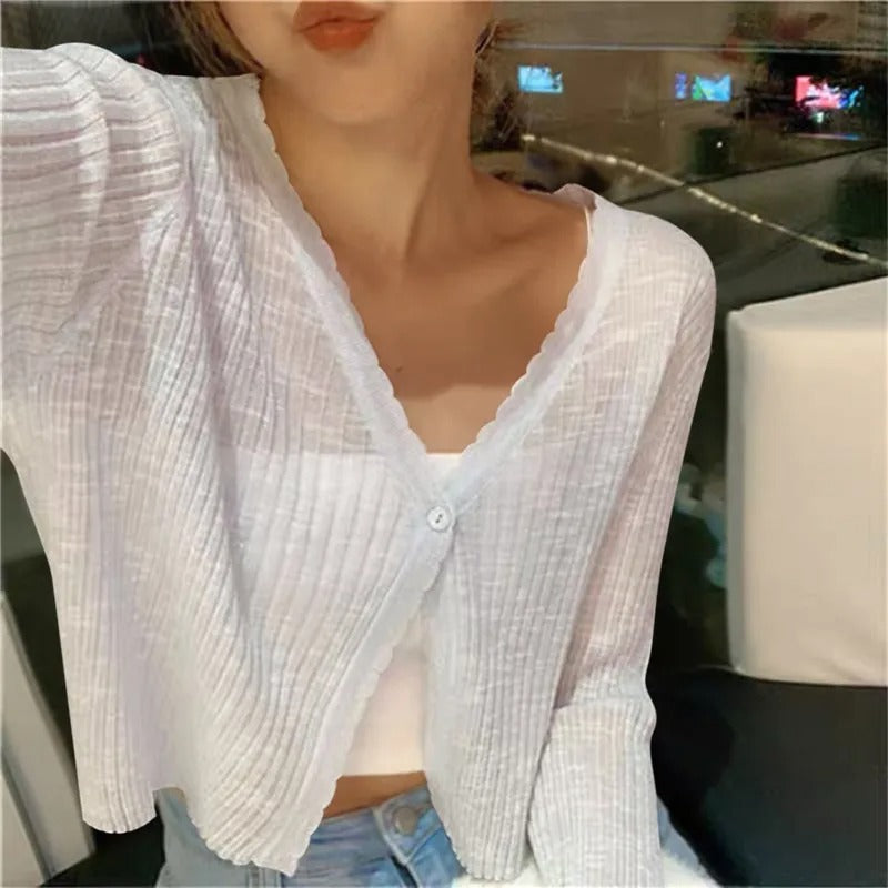 Women's Lightweight Ribbed Knit Button-Up Cardigan