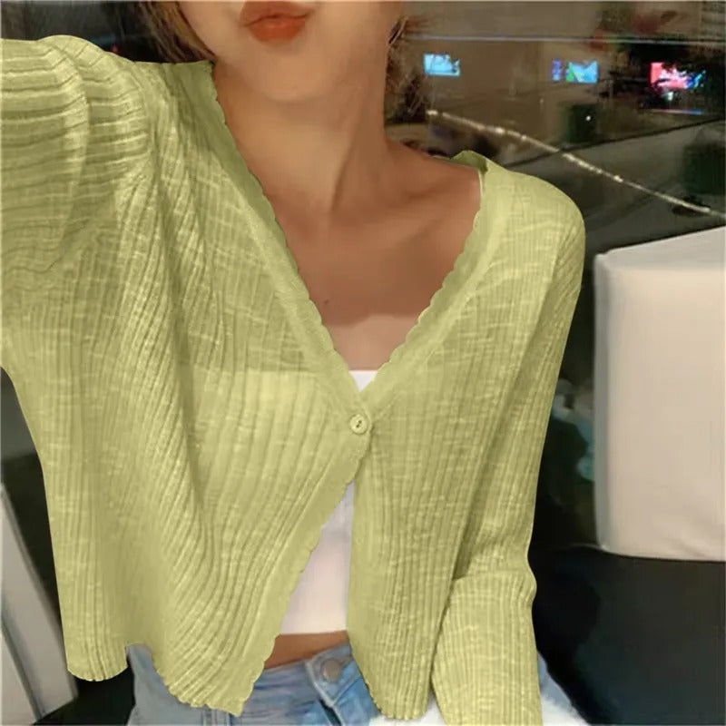 Women's Lightweight Ribbed Knit Button-Up Cardigan
