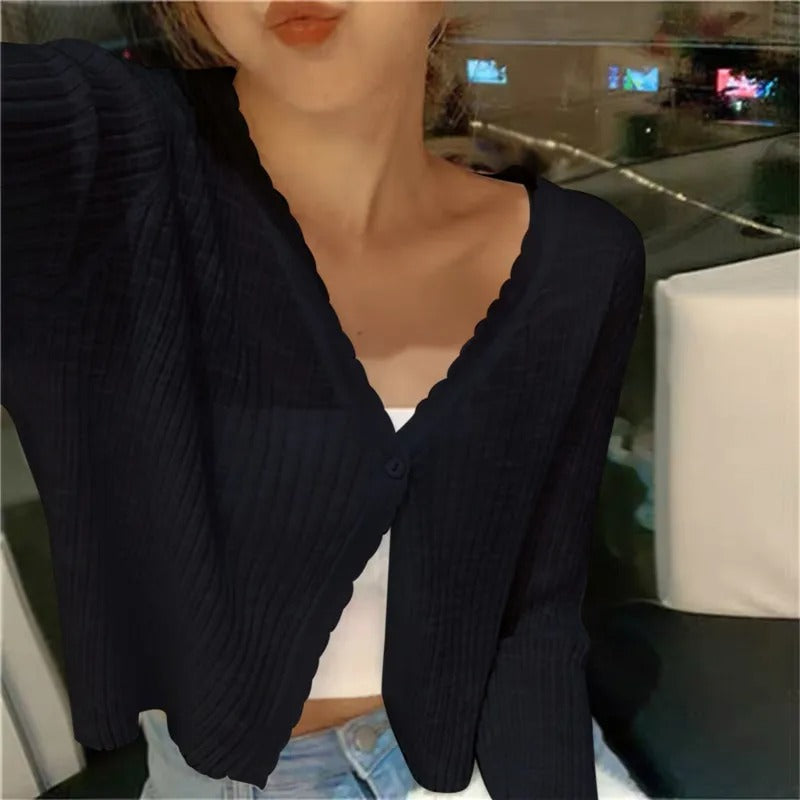 Women's Lightweight Ribbed Knit Button-Up Cardigan