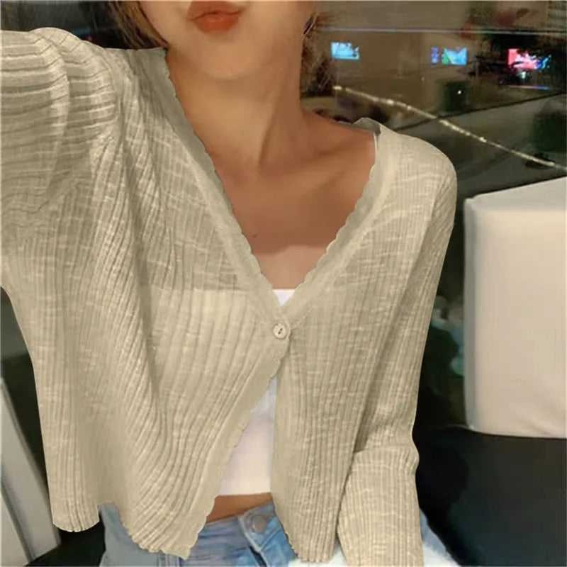 Women's Lightweight Ribbed Knit Button-Up Cardigan