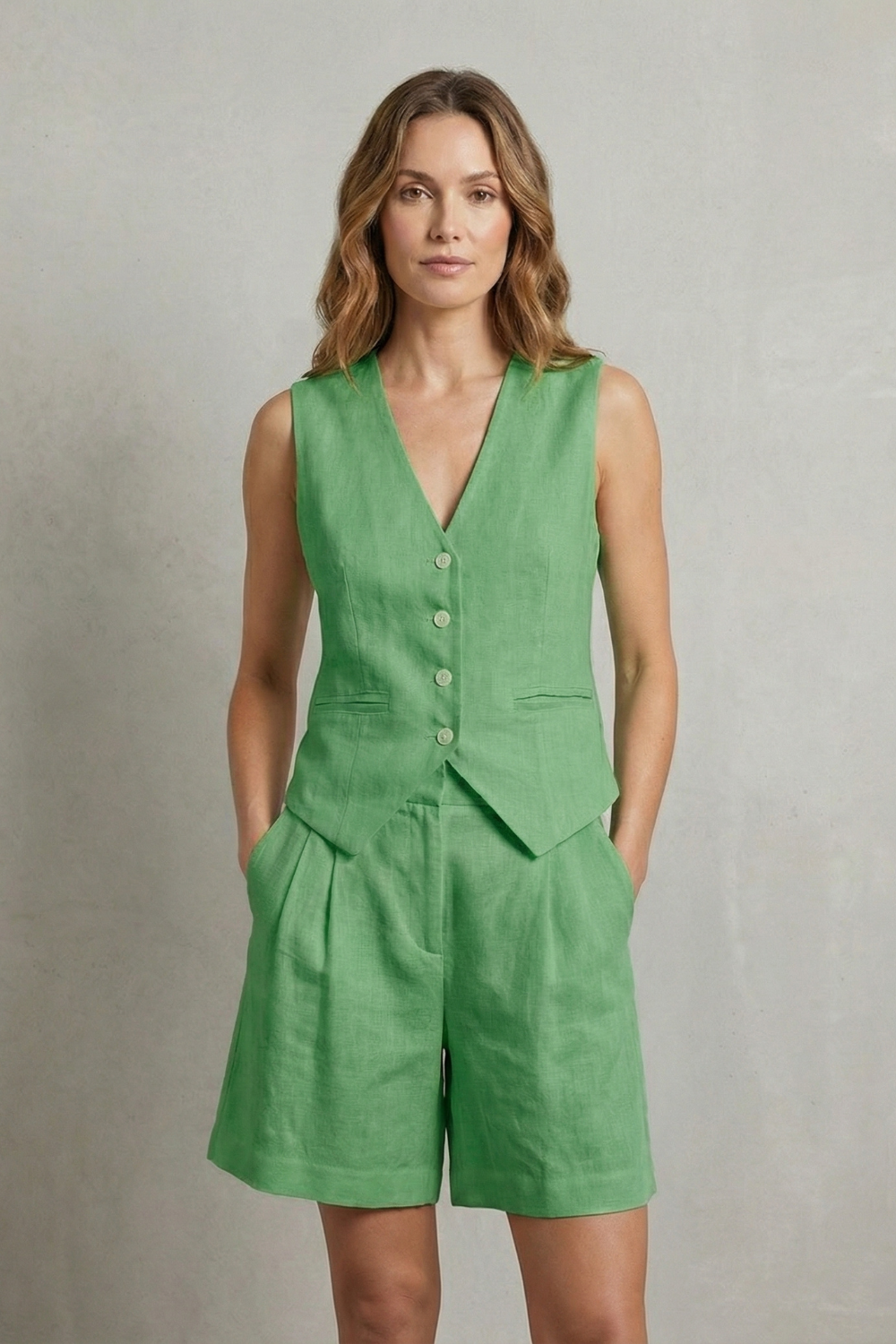 Vera - Women's Tailored Linen-look Vest & Short Set - photo 10