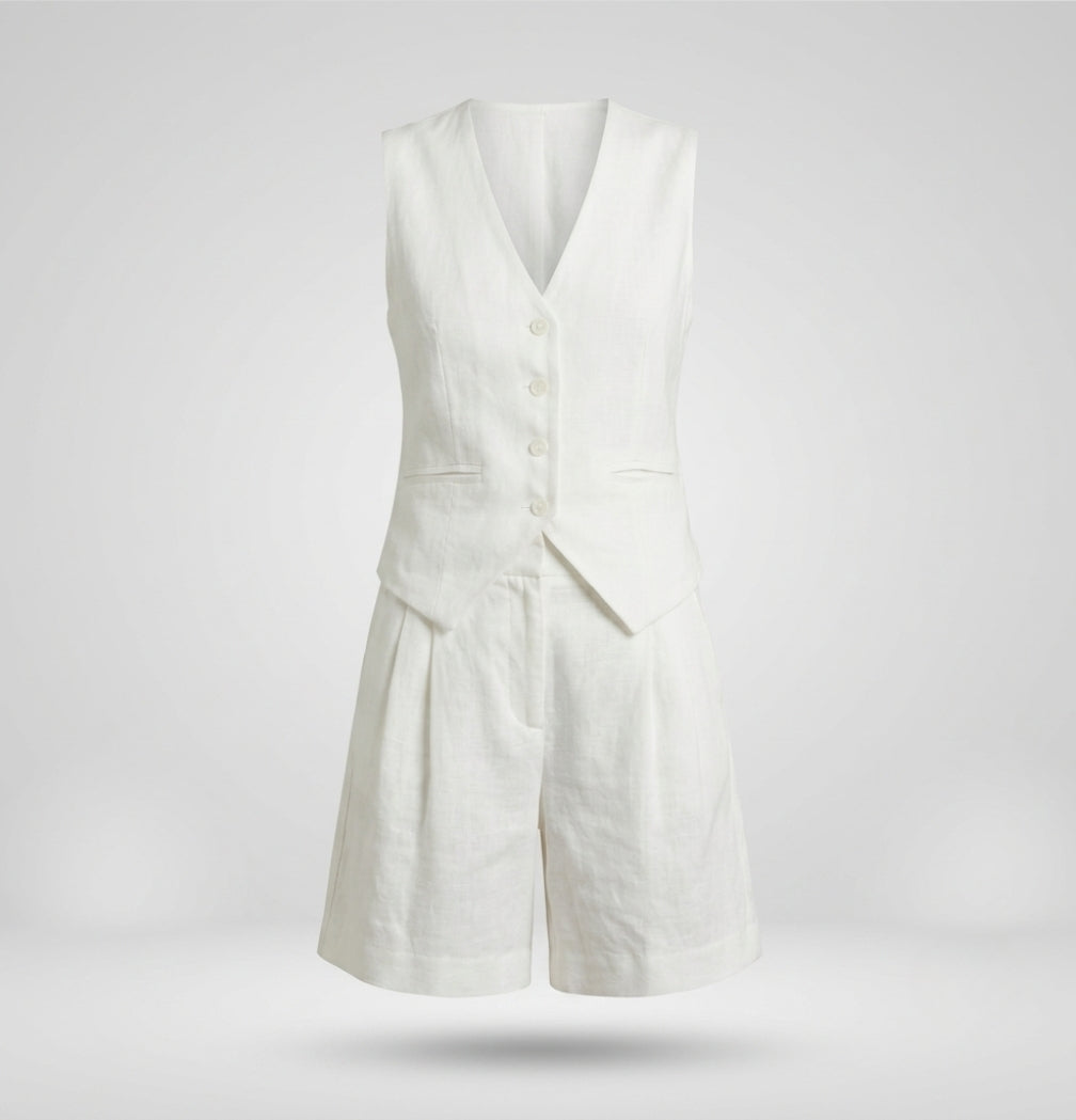 Vera - Women's Tailored Linen-look Vest & Short Set - photo 2