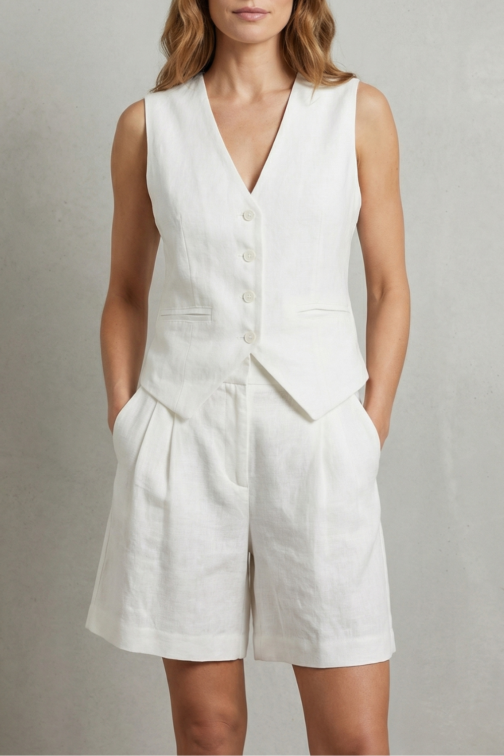 Vera - Women's Tailored Linen-look Vest & Short Set - photo 5