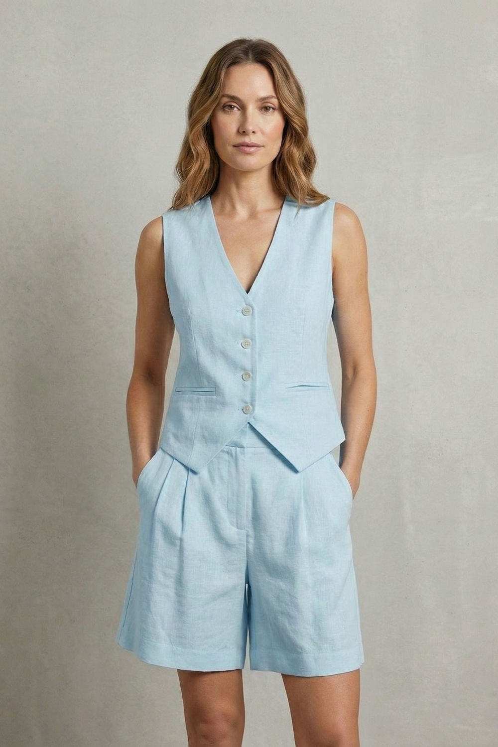 Vera - Women's Tailored Linen-look Vest & Short Set - photo 6