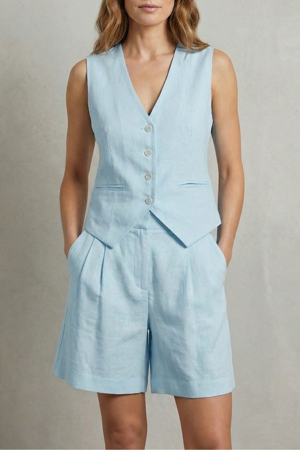 Vera - Women's Tailored Linen-look Vest & Short Set - photo 7