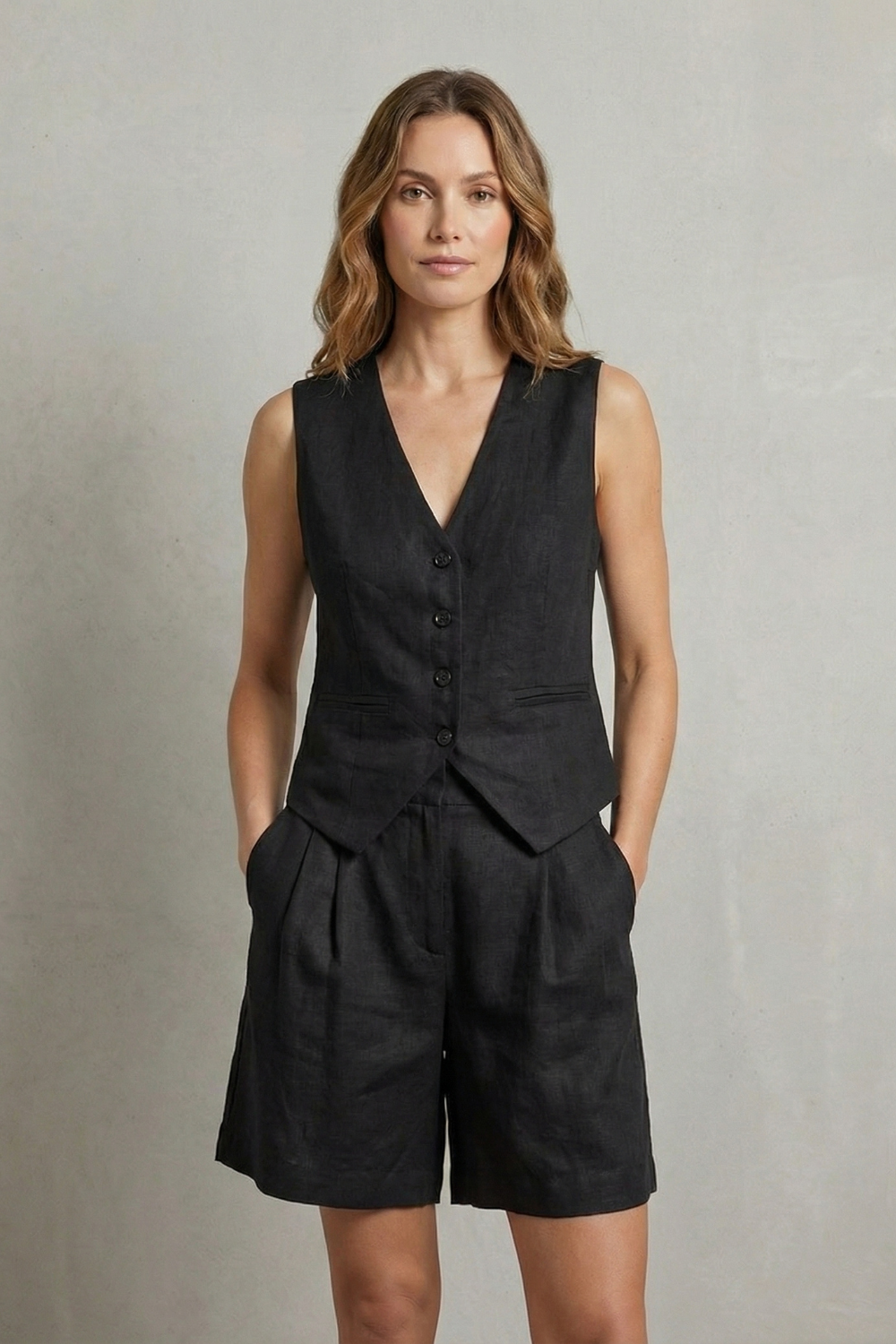 Vera - Women's Tailored Linen-look Vest & Short Set - photo 8