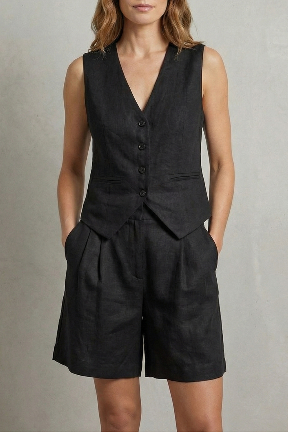 Vera - Women's Tailored Linen-look Vest & Short Set - photo 9