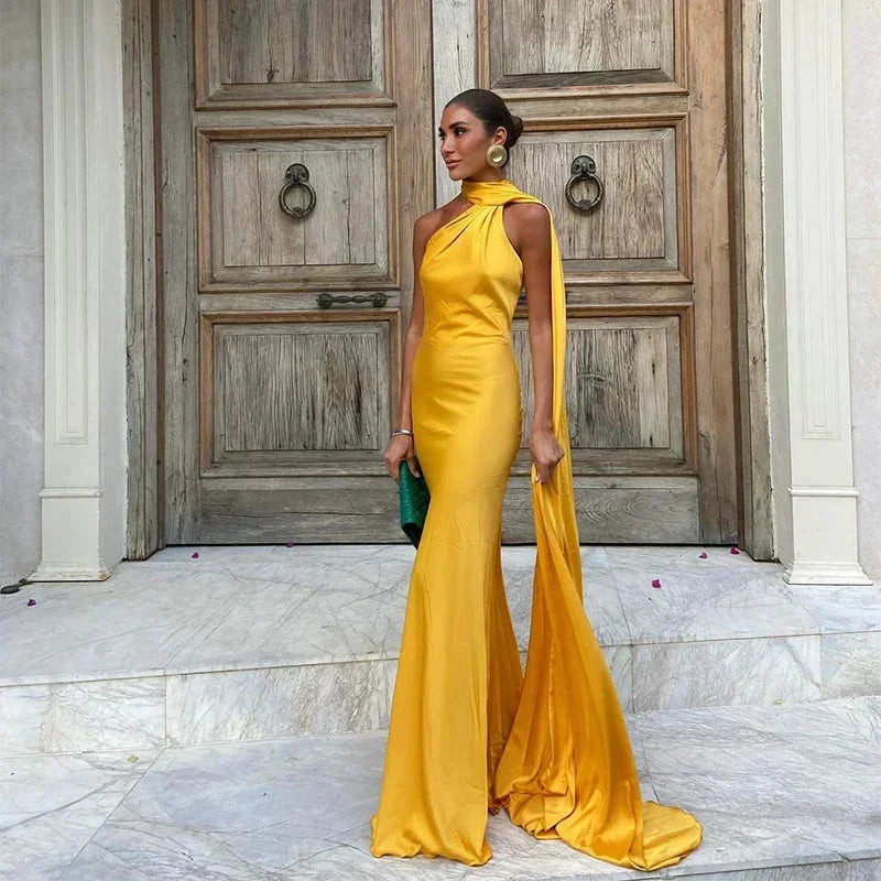 Verna - Women's One-Shoulder Satin Maxi Evening Dress - photo 1