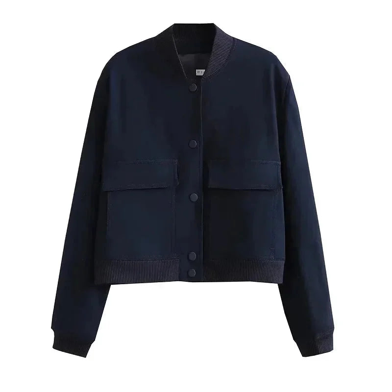 Blazer bomber para mujer con bolsillos delanteros
