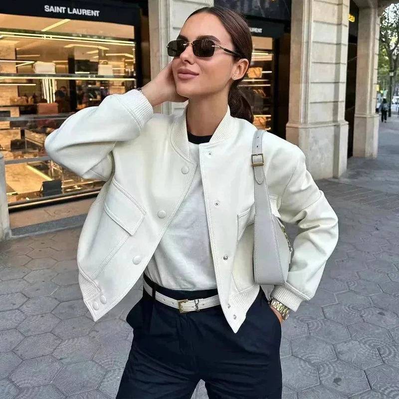 Blazer bomber para mujer con bolsillos delanteros
