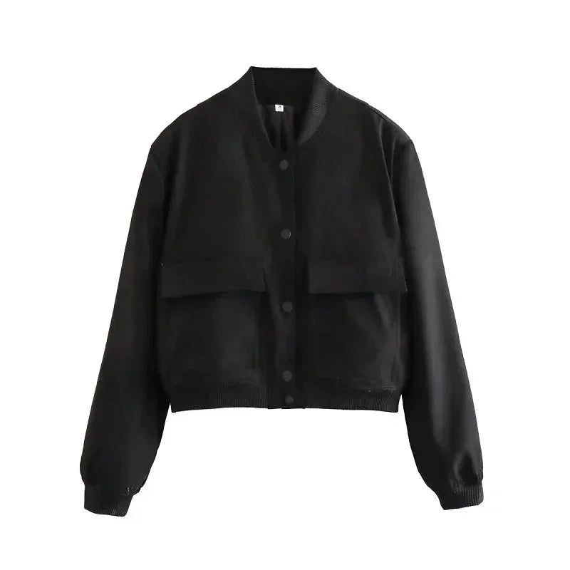 Blazer bomber para mujer con bolsillos delanteros