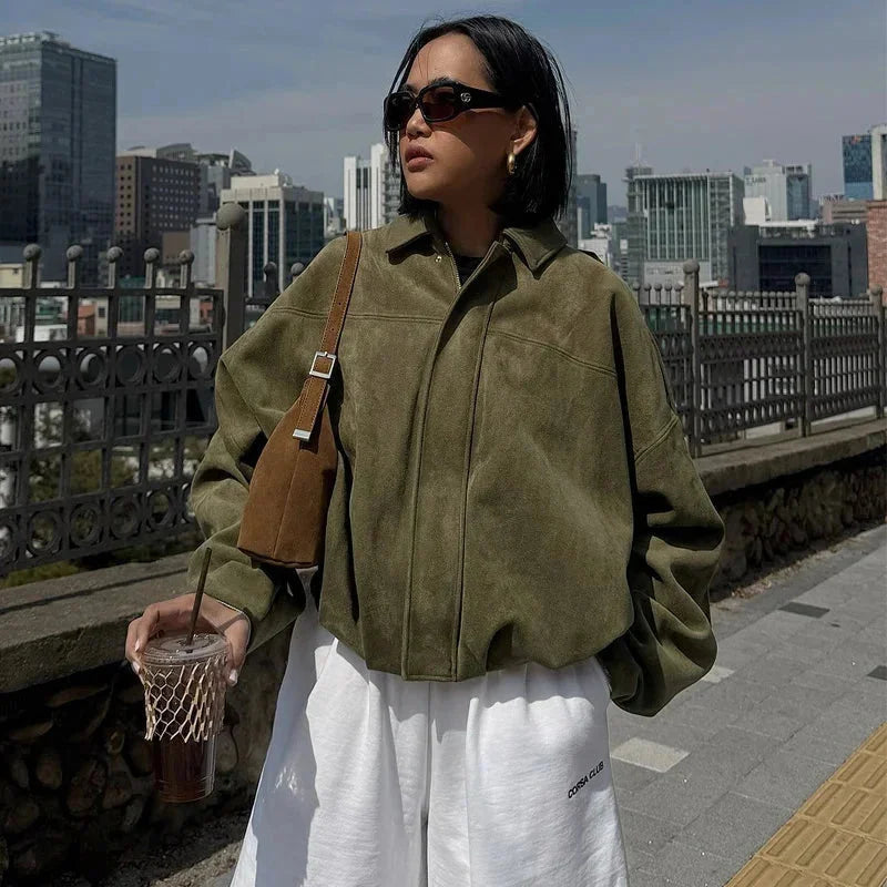 Dámské oversized bomber sako na zip