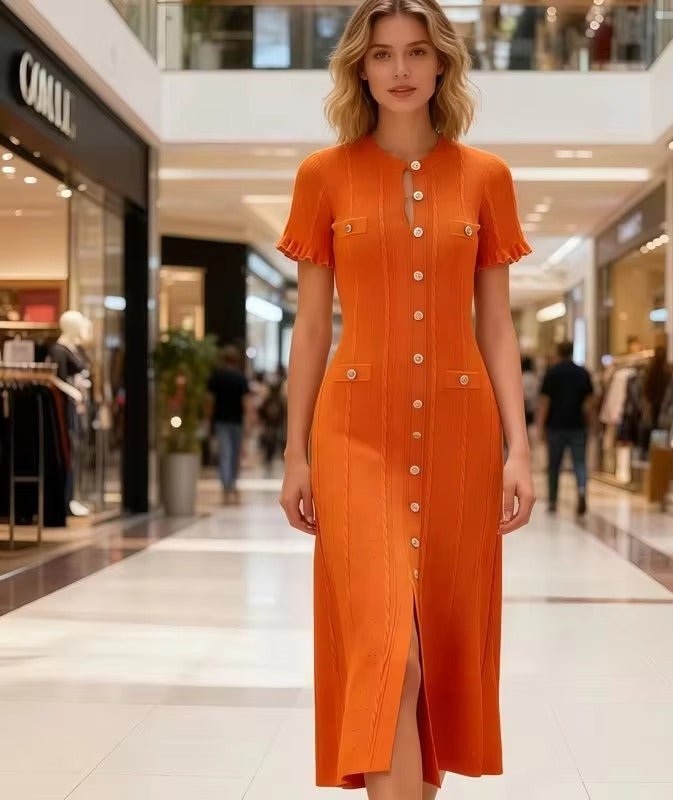 Victoria - Women's Midi Dress in Knit with Button Front - photo 10