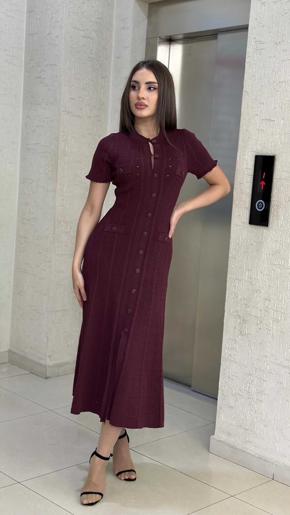 Victoria - Women's Midi Dress in Knit with Button Front - photo 3
