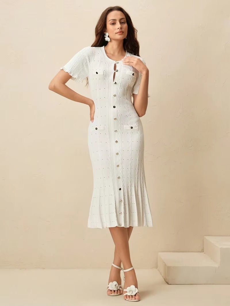 Victoria - Women's Midi Dress in Knit with Button Front - photo 6