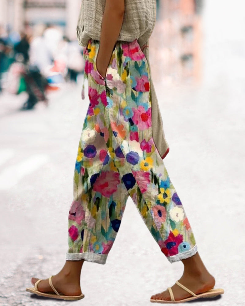 Carrie - Women's Flowing Trousers in a Vibrant Floral Print