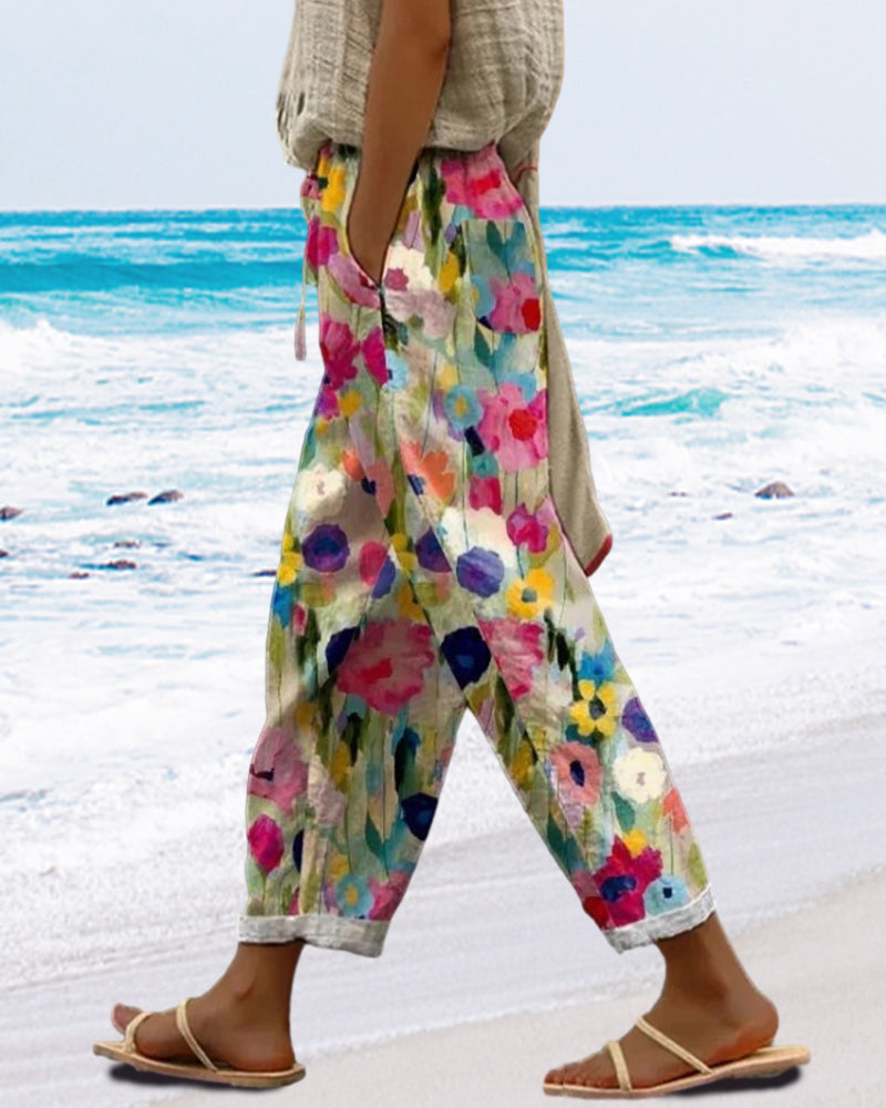 Carrie - Women's Flowing Trousers in a Vibrant Floral Print
