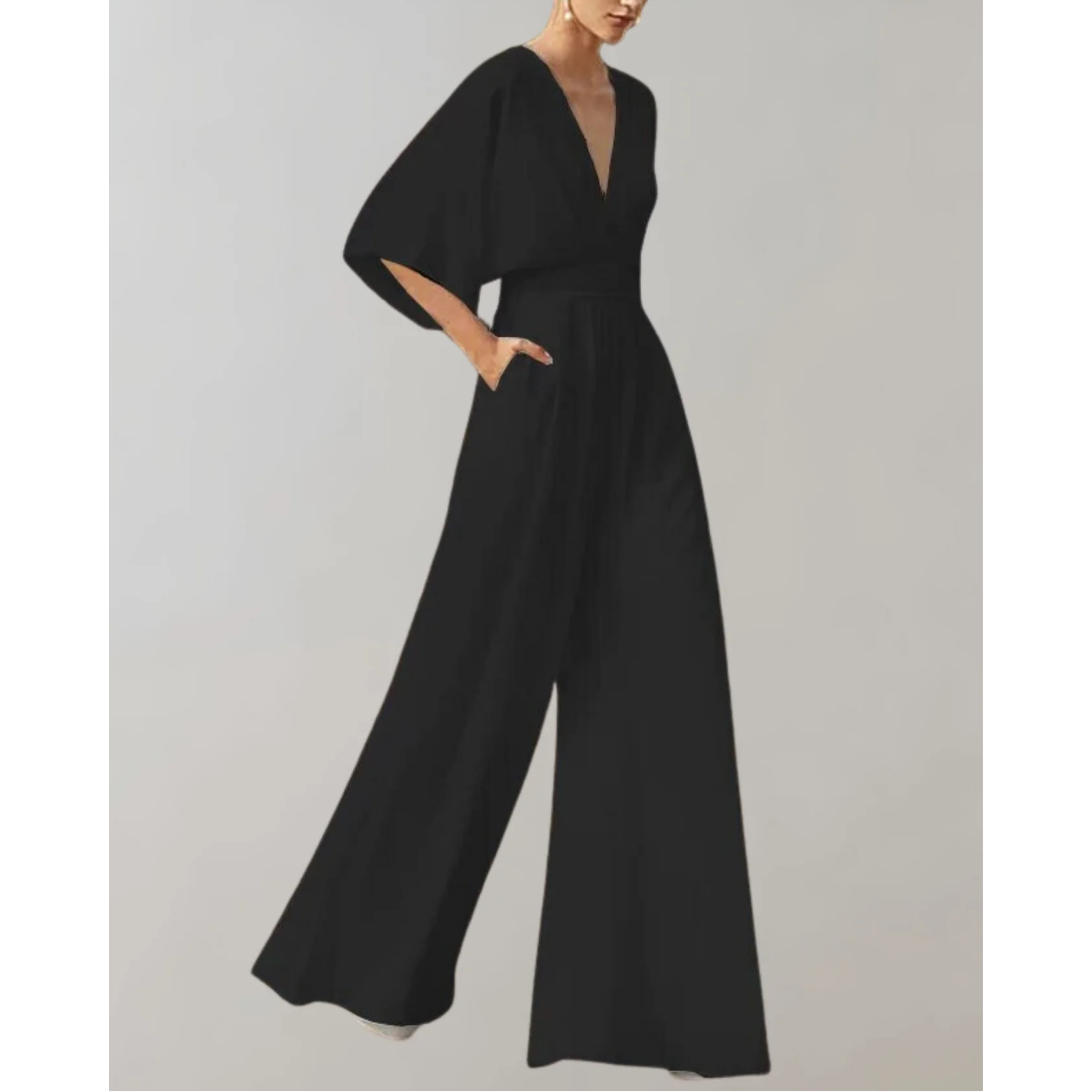 Cassandra - Women's Relaxed Wide Jumpsuit with a V Neck