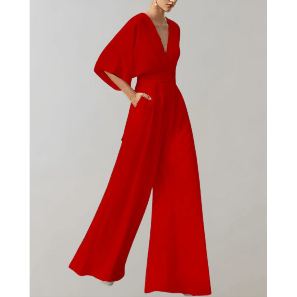 Cassandra - Women's Relaxed Wide Jumpsuit with a V Neck