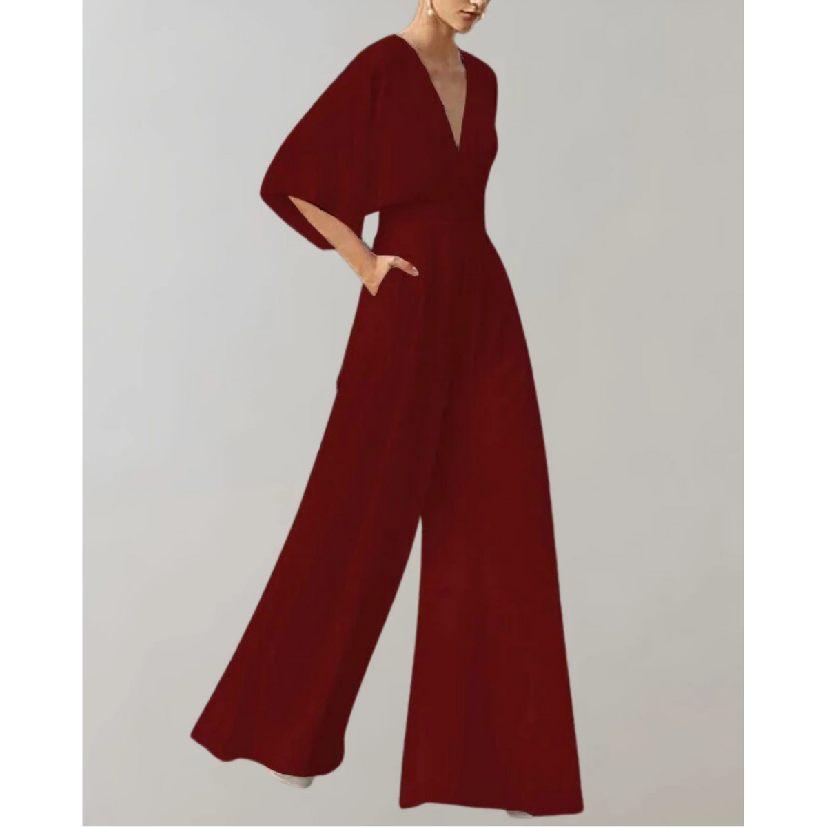Cassandra - Women's Relaxed Wide Jumpsuit with a V Neck