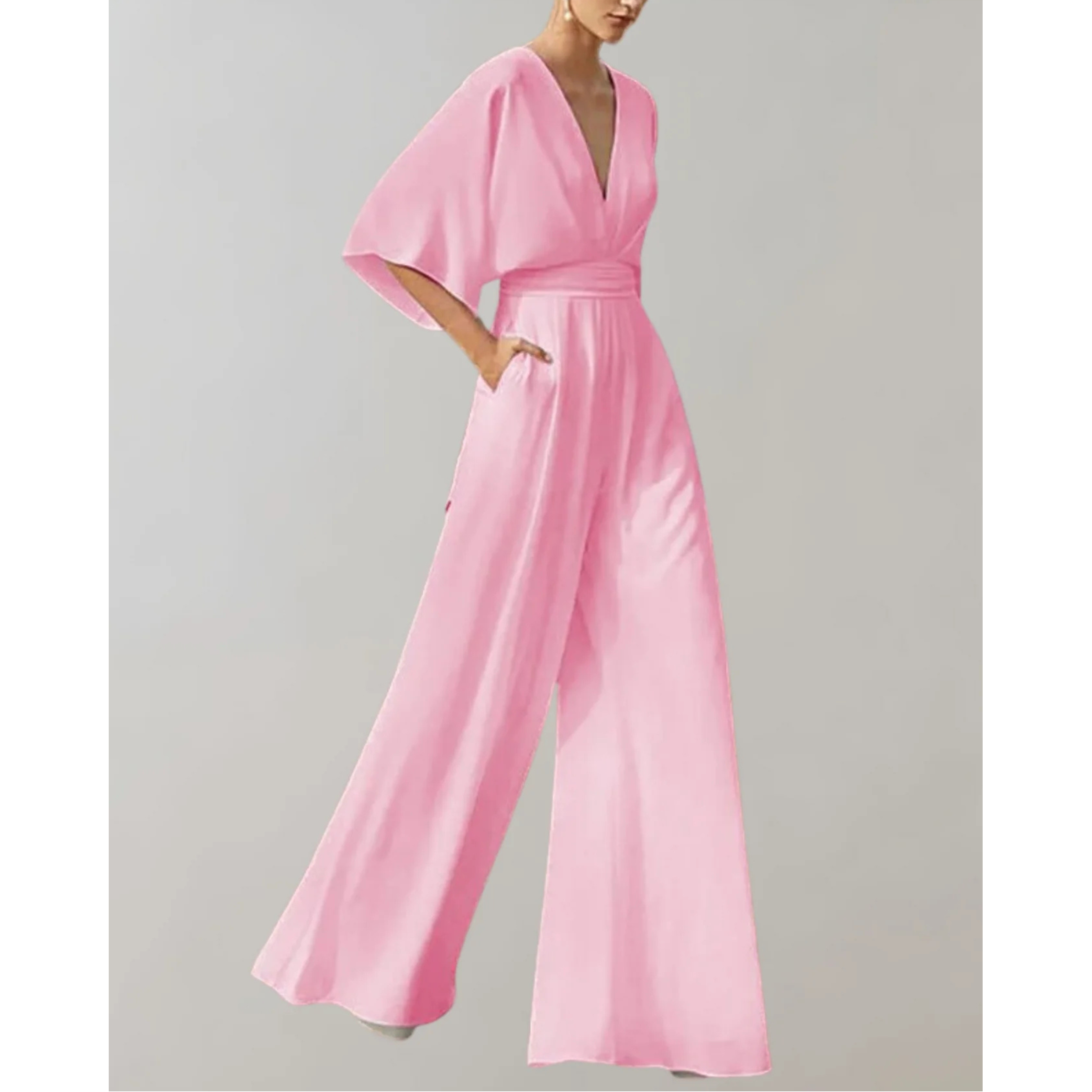 Cassandra - Women's Relaxed Wide Jumpsuit with a V Neck
