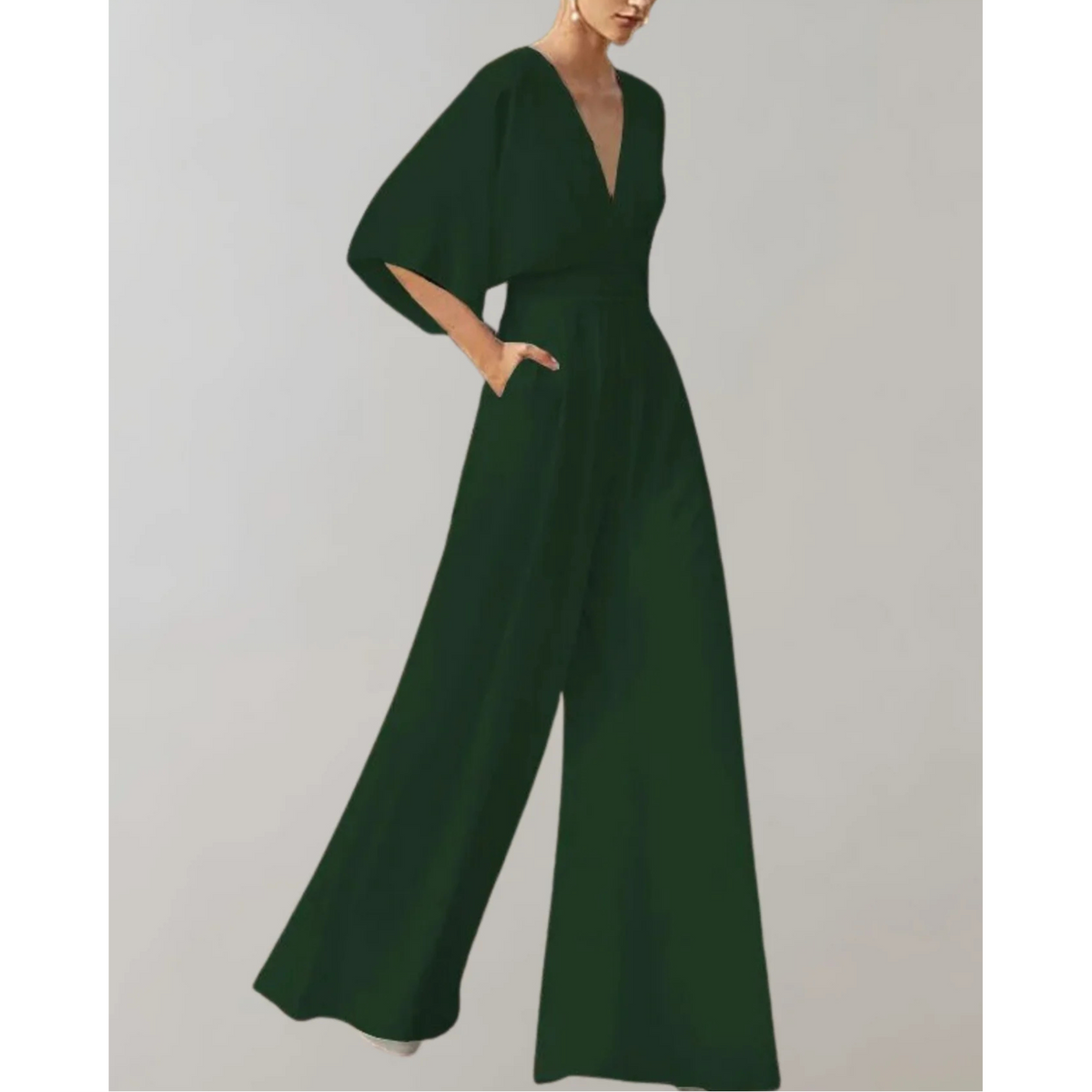 Cassandra - Women's Relaxed Wide Jumpsuit with a V Neck