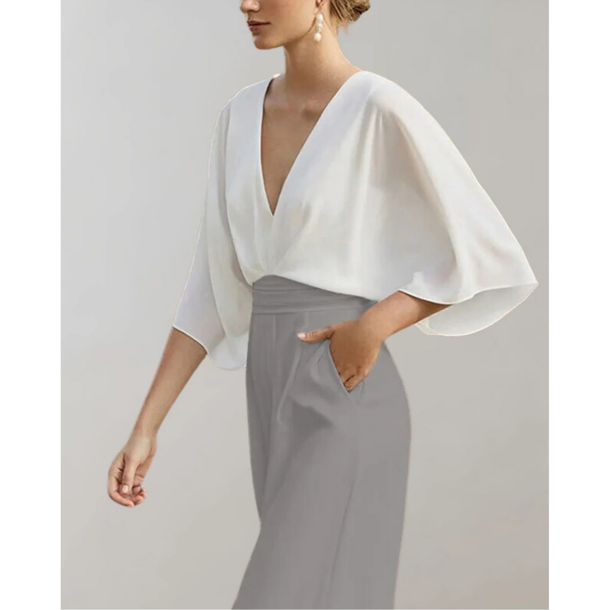 Cassandra - Women's Relaxed Wide Jumpsuit with a V Neck